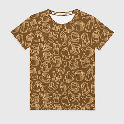 Футболка женская Кофе и чай - коричневый, цвет: 3D-принт