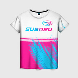 Футболка женская Subaru neon gradient style: символ сверху, цвет: 3D-принт