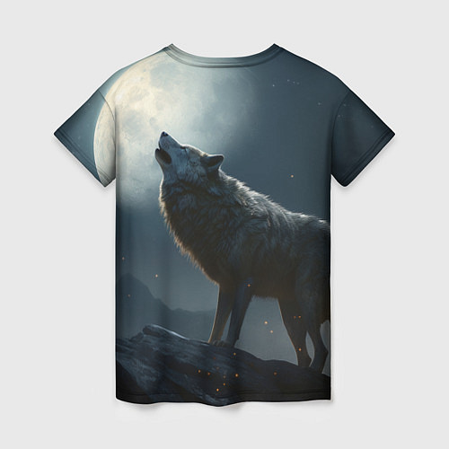 Женская футболка Волк воющий на Луну / 3D-принт – фото 2