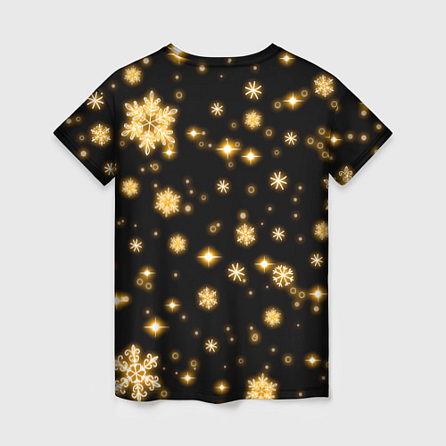 Женская футболка Новый 2024 год - золотые снежинки / 3D-принт – фото 2