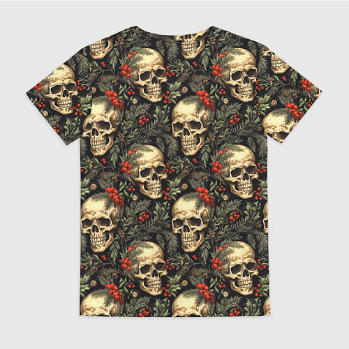 Женская футболка Череп рябина шишки и хвойные ветки / 3D-принт – фото 2