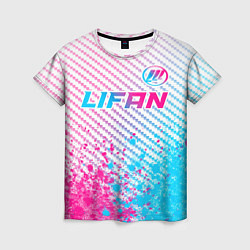 Футболка женская Lifan neon gradient style: символ сверху, цвет: 3D-принт