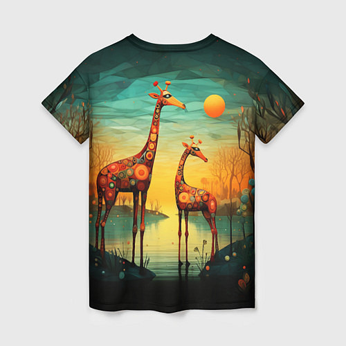 Женская футболка Жирафы в стиле фолк-арт / 3D-принт – фото 2