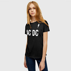 Футболка женская AC DC glitch на темном фоне: символ сверху, цвет: 3D-принт — фото 2