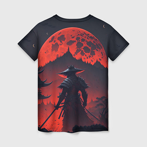 Женская футболка Samurai and red moon - нейросеть / 3D-принт – фото 2