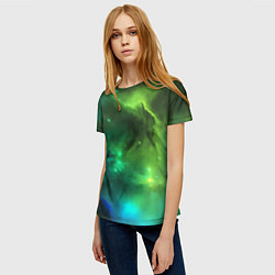 Футболка женская Бескрайний космос зелёный, цвет: 3D-принт — фото 2