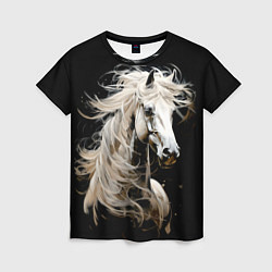 Футболка женская Лошадь белая в ночи, цвет: 3D-принт