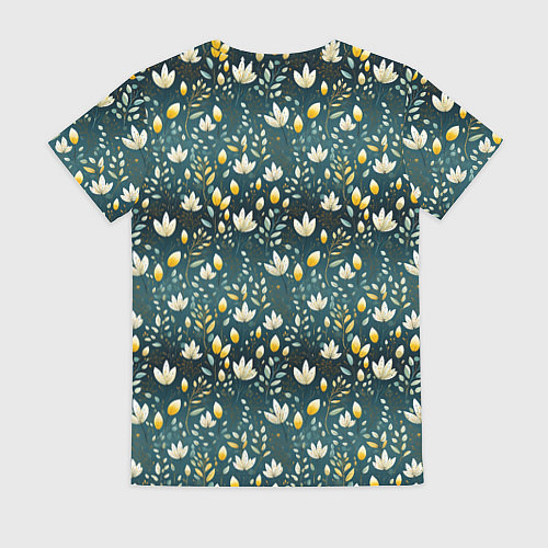 Женская футболка Цветочки на зеленом поле паттерн / 3D-принт – фото 2
