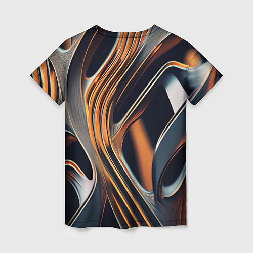 Женская футболка Слияние красок оранжевого и чёрного абстракция / 3D-принт – фото 2