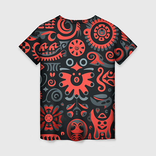 Женская футболка Красно-черный узор в славянском стиле / 3D-принт – фото 2
