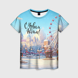 Женская футболка С новым годом новогодний город