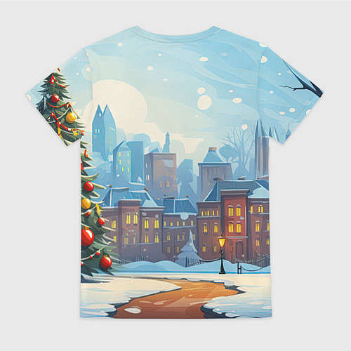 Женская футболка Новогодний город / 3D-принт – фото 2