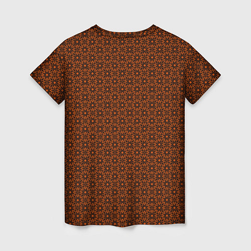 Женская футболка Цветочный узорчатый чёрно-оранжевый / 3D-принт – фото 2