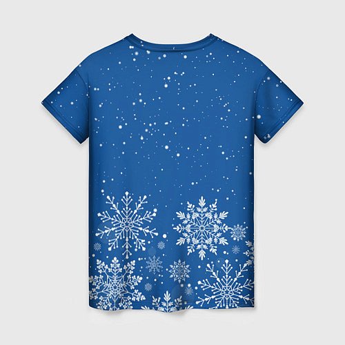 Женская футболка Текстура снежинок на синем фоне / 3D-принт – фото 2