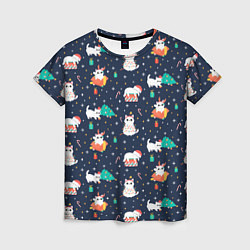 Женская футболка Pattern with new years cats