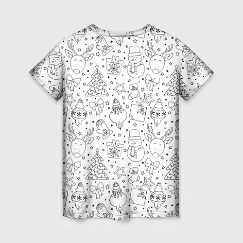Женская футболка Черно-белый новогодний патерн / 3D-принт – фото 2