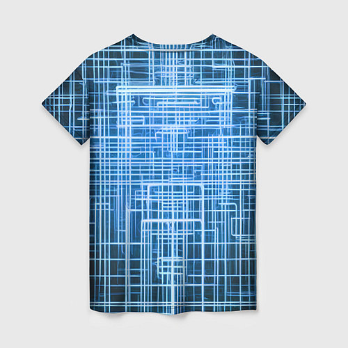 Женская футболка Синие неоновые полосы киберпанк / 3D-принт – фото 2