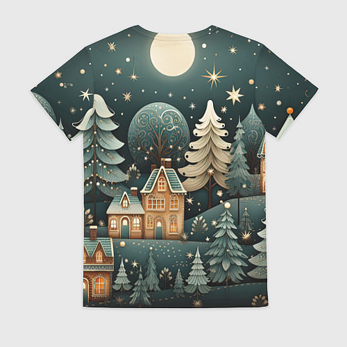 Женская футболка Снежная деревня в праздничном наряде / 3D-принт – фото 2