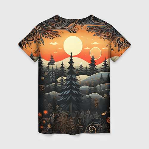Женская футболка Зимний лес в ожидании праздника / 3D-принт – фото 2