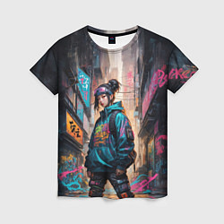 Футболка женская Японская девушка в худи, цвет: 3D-принт