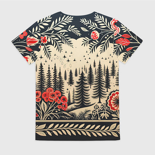 Женская футболка Новогодний лес с узорами / 3D-принт – фото 2