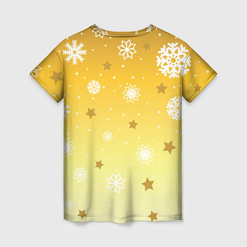 Женская футболка Снежинки и звезды на желтом / 3D-принт – фото 2