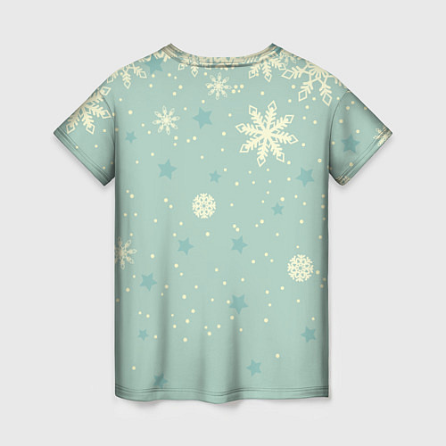 Женская футболка Снежинки и звезды на матно зеленем / 3D-принт – фото 2