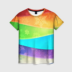 Футболка женская Абстрактный разноцветный волнистый фон со снежинка, цвет: 3D-принт
