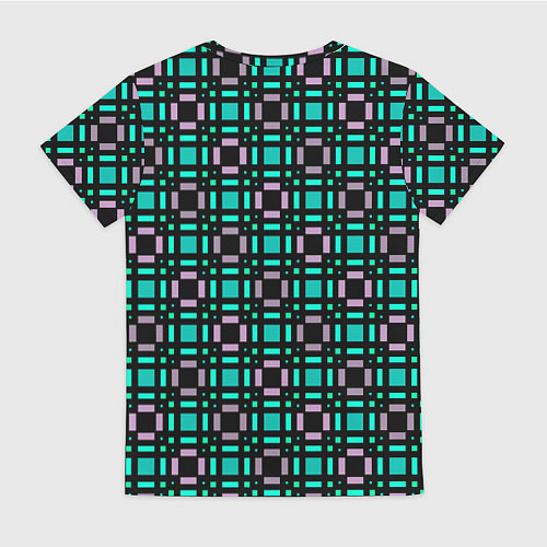 Женская футболка Зелено-сиреневый с черный клетчатый узор / 3D-принт – фото 2