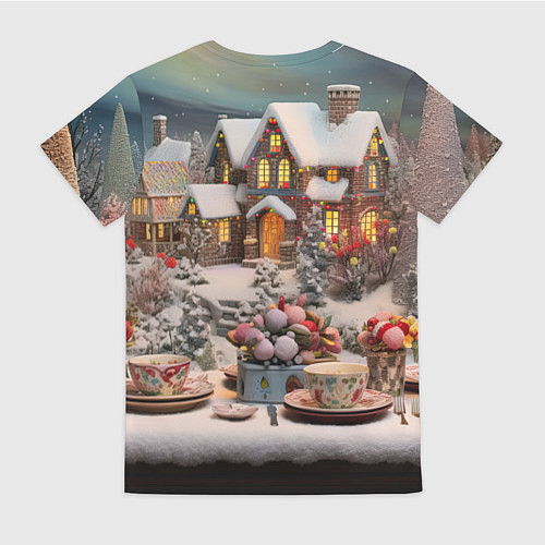 Женская футболка Объемные новогодние домики / 3D-принт – фото 2