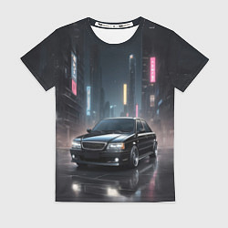 Женская футболка Черный автомобиль в ночном городе