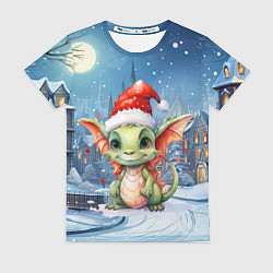 Женская футболка Дракон зимний праздник