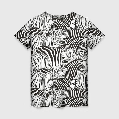 Женская футболка Зебры и тигры / 3D-принт – фото 2