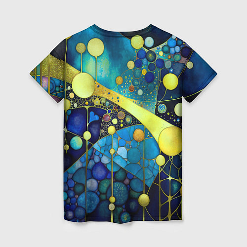 Женская футболка Абстракция в жёлто синих тонах с кругами и линиями / 3D-принт – фото 2