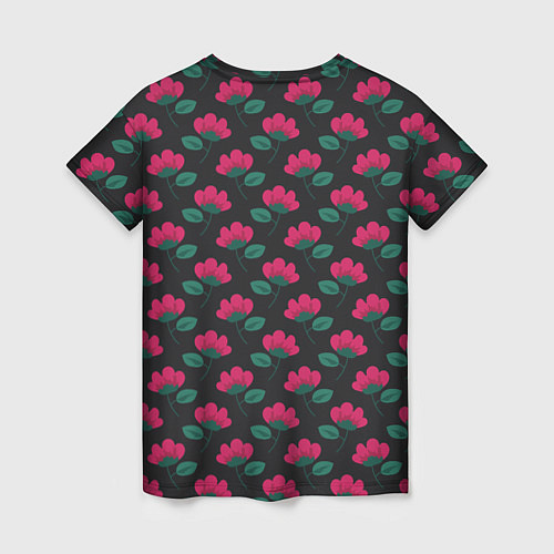 Женская футболка Темный паттерн с розовыми цветами / 3D-принт – фото 2