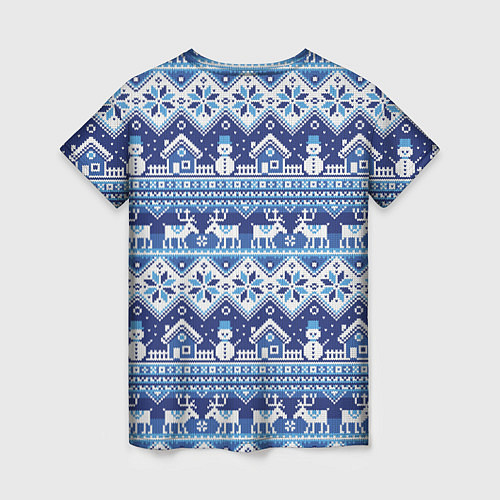 Женская футболка Вязанный зимний пейзаж с оленями / 3D-принт – фото 2