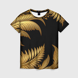 Женская футболка Золотые объемные листья узоры