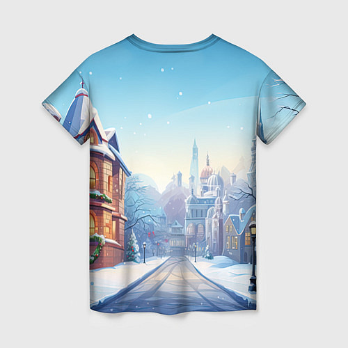 Женская футболка Дракоша в новогоднем городке / 3D-принт – фото 2