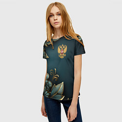 Футболка женская Золотые листья и герб России, цвет: 3D-принт — фото 2