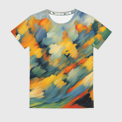 Футболка женская Жёлтые и синие мазки, цвет: 3D-принт