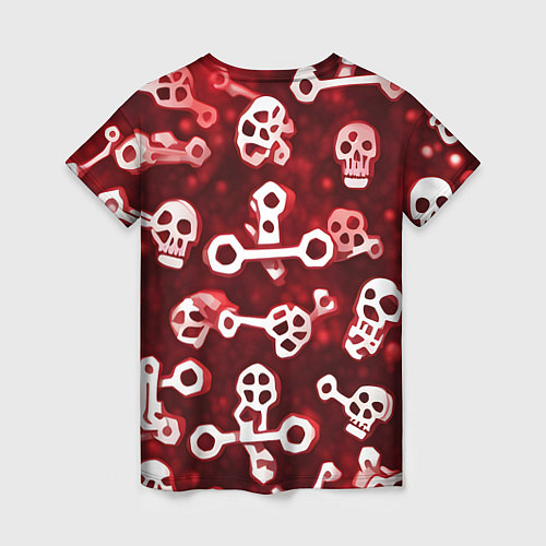 Женская футболка Белые черепки и кости на красном фоне / 3D-принт – фото 2