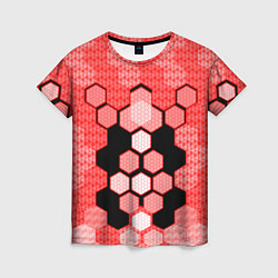 Женская футболка Красная кибер броня hexagons