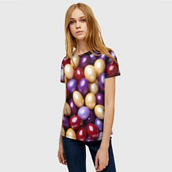 Футболка женская Красные и фиолетовые пасхальные яйца, цвет: 3D-принт — фото 2
