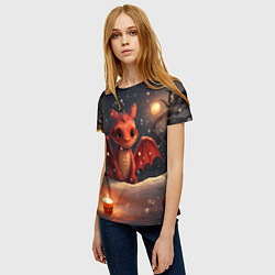 Футболка женская Дракоша в лесу с фонариками, цвет: 3D-принт — фото 2