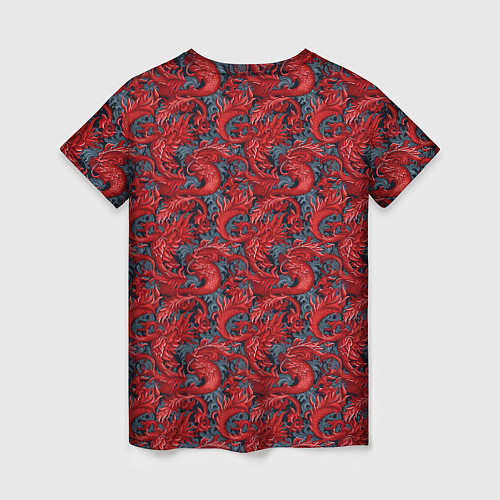 Женская футболка Красные драконы паттерн / 3D-принт – фото 2