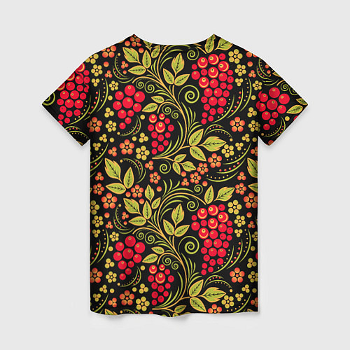 Женская футболка Хохломская роспись красные ягоды / 3D-принт – фото 2