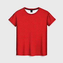 Футболка женская Красный в чёрный маленький горошек, цвет: 3D-принт