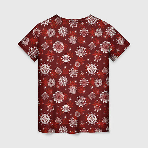 Женская футболка Snowflakes on a red background / 3D-принт – фото 2
