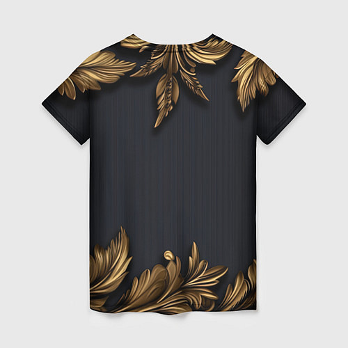 Женская футболка Золотые объемные листья на черном / 3D-принт – фото 2