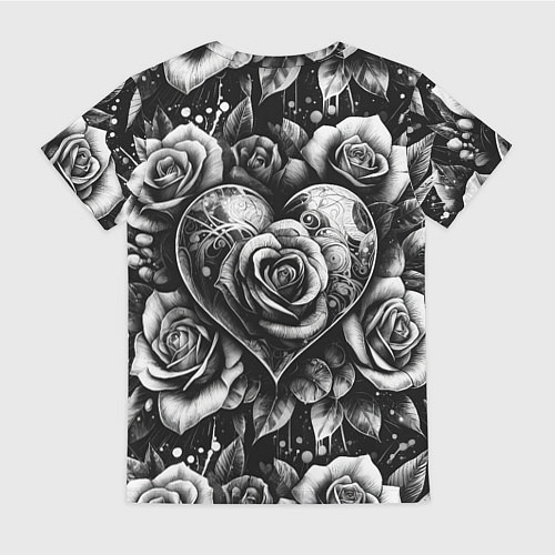 Женская футболка Черно белое сердце и розы / 3D-принт – фото 2
